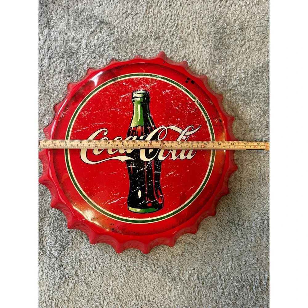 Coca-Cola Unisex Vintage Bottle Cap Wall Sign 15.75in Red Distressed Metal